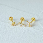 Pear Emerald and Round Cut Flat Back Earrings