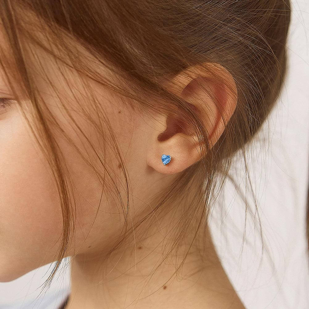 CZ Heart Solitaire 4mm Sterling Silver Baby Children Screw Back Earrings - Trendolla Jewelry